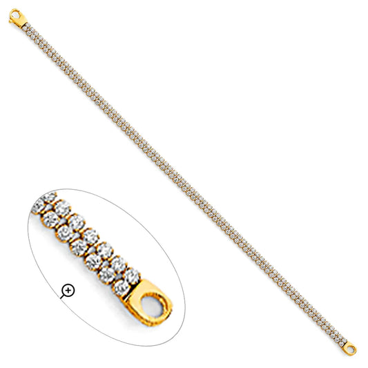 14K Yellow Gold 2-Line CZ Tennis Women's Bracelet size 7.25"
