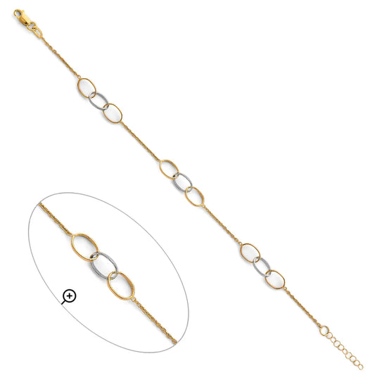 14K Two-Tone Gold Oval Link Chain Bracelet – 7" + 1" Extender