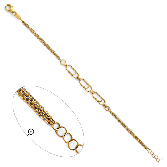 14K Yellow Gold Multi-Strand Paperclip Link Chain Bracelet – 7" + 1" Extender