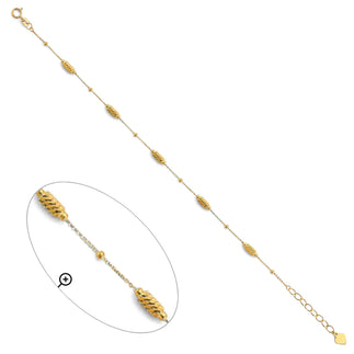 14K Yellow Gold Beaded Barrel Design Chain Bracelet – 7