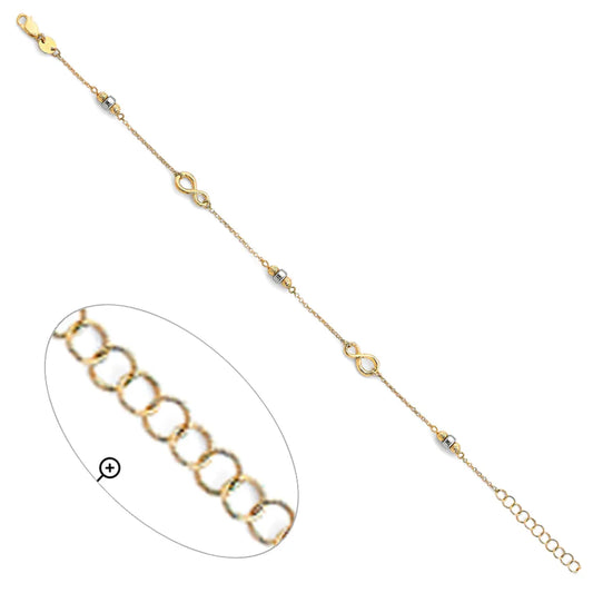 14K Two-Tone Gold Infinity Design Chain Bracelet – 7" + 1" Extender