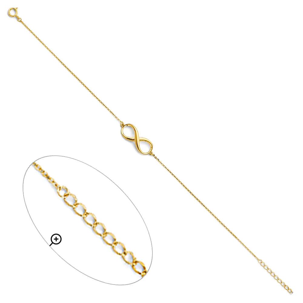 14K Yellow Gold Infinity Link Bracelet 7"+1" Extension
