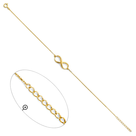 14K Yellow Gold Infinity Link Bracelet 7"+1" Extension