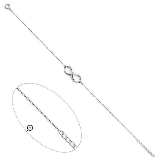 14K White Gold Infinity Link Bracelet 7"+1" Extension