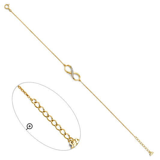 14K Yellow Gold CZ Infinity Bracelet 7"+1" Extension