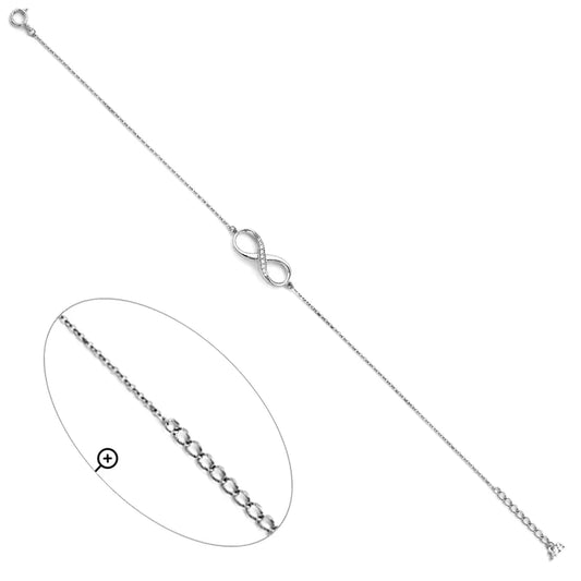 14K White Gold CZ Infinity Bracelet 7"+1" Extension