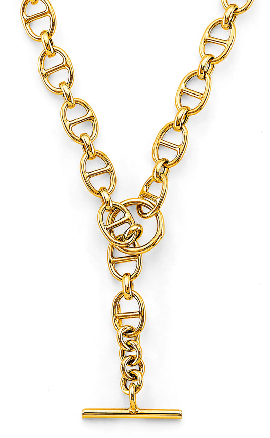 14K Yellow Gold Mariner Link Toggle Clasp Bracelet Size 7.5"