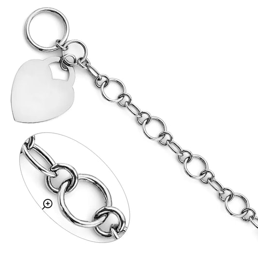 14K White Gold Heart Charm Toggle Link Women's Bracelet Size 7.5"