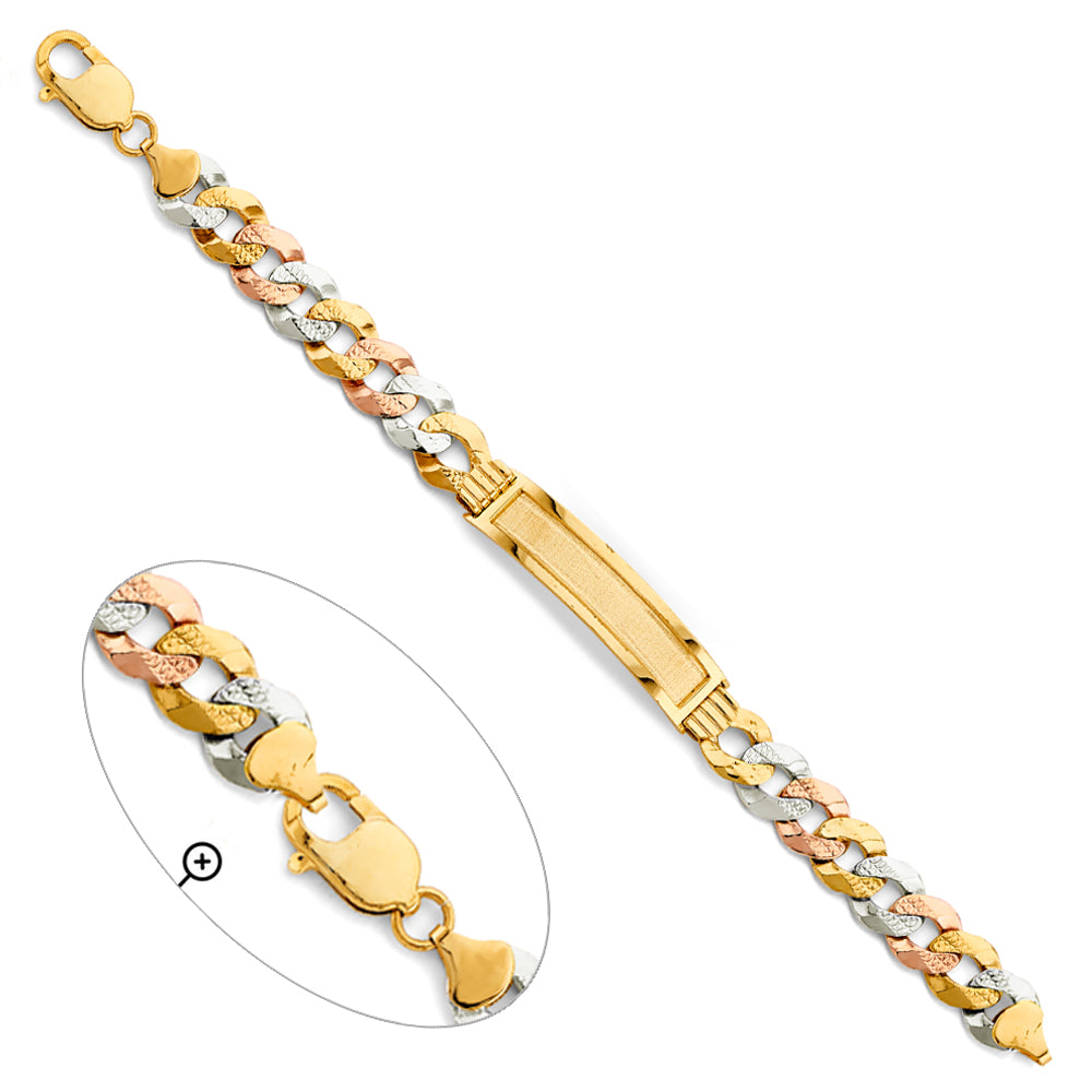 14K Tri-Color Gold Cuban Link Men’s ID Bracelet-10.5mm Wide