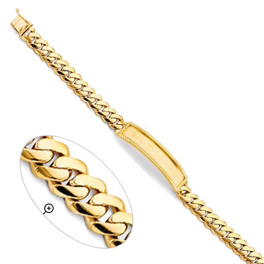 14K Yellow Gold Men’s Curb Link Sandblast Finished ID Plate Bracelet-9mm Wide