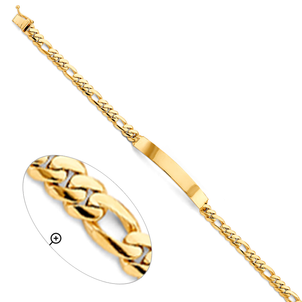 14K Yellow Gold Men’s Figaro Link ID Plate Bracelet-6mm Wide