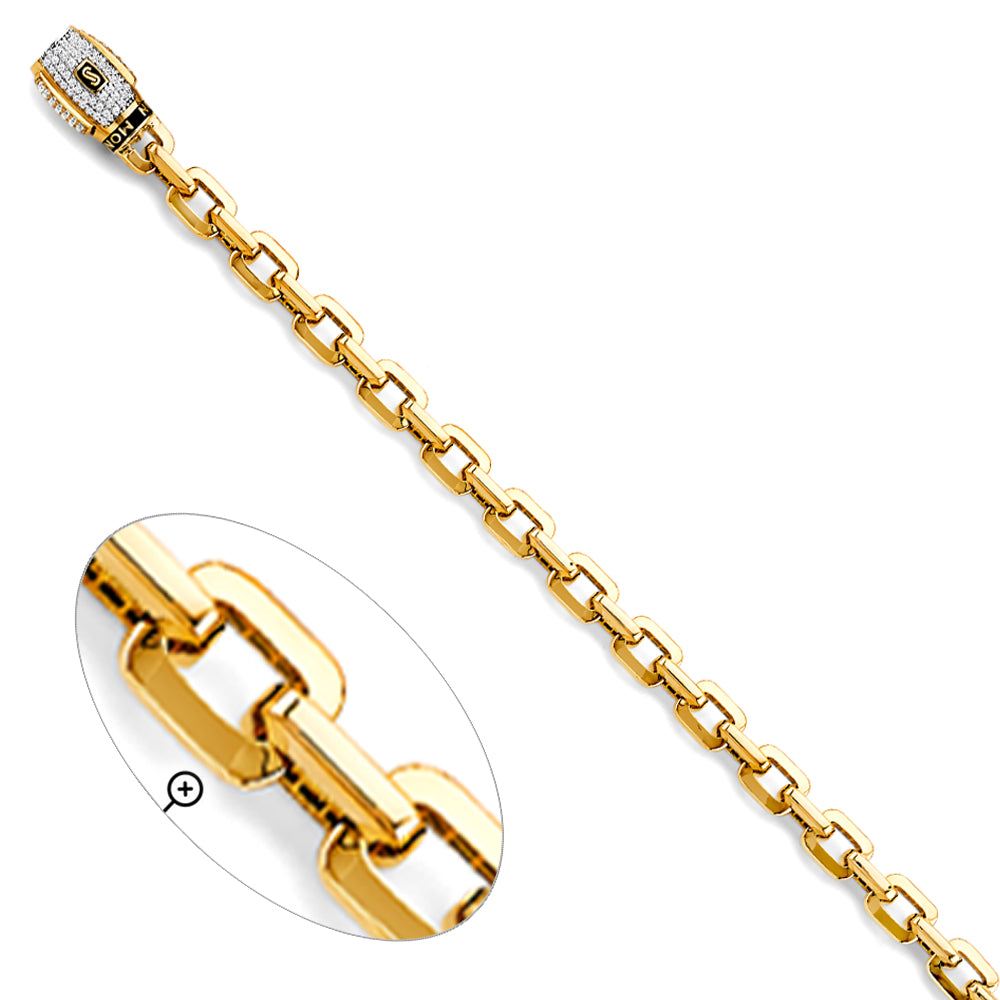 14K Yellow Gold Semi-Solid Men’s Monaco / Cuban Link Bracelet with CZ Accented Clasp-7mm Wide