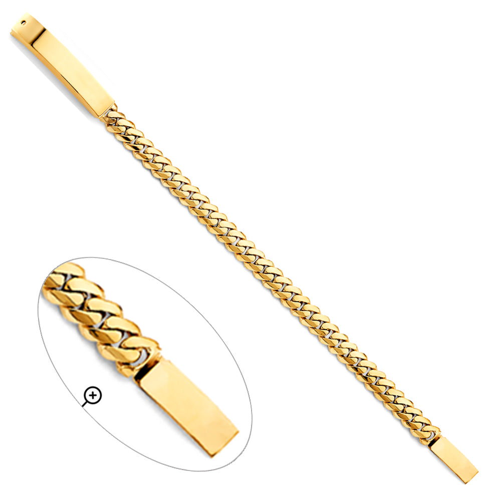 14K Yellow Gold Men’s Curb Link ID Plate Bracelet-7mm Wide