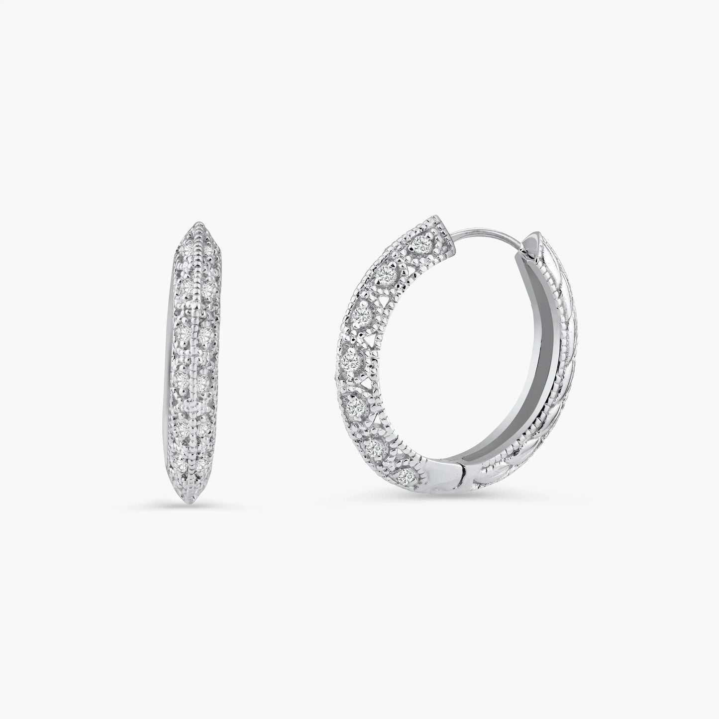 925 sterling silver Rhodium Plated Micro Pave Clear CZ Hoop Earrings