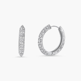 925 sterling silver Rhodium Plated Micro Pave Clear CZ Hoop Earrings