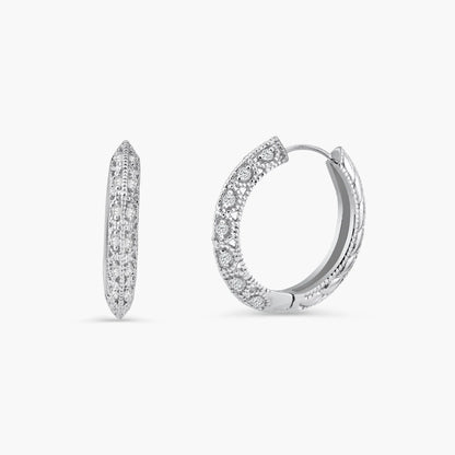 925 sterling silver Rhodium Plated Micro Pave Clear CZ Hoop Earrings