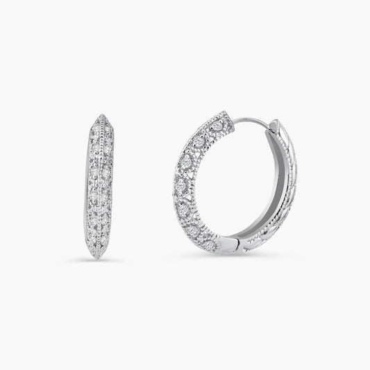 925 sterling silver Rhodium Plated Micro Pave Clear CZ Hoop Earrings