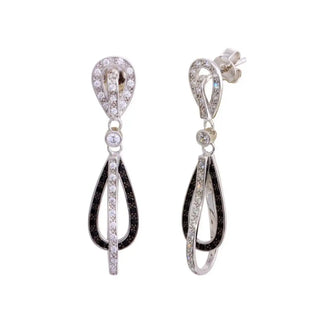 925 Sterling Silver Clearance Plated Micro Pave Clear Open Teardrop CZ Dangling Earrings