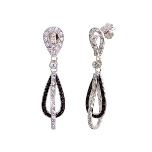 925 Sterling Silver Clearance Plated Micro Pave Clear Open Teardrop CZ Dangling Earrings