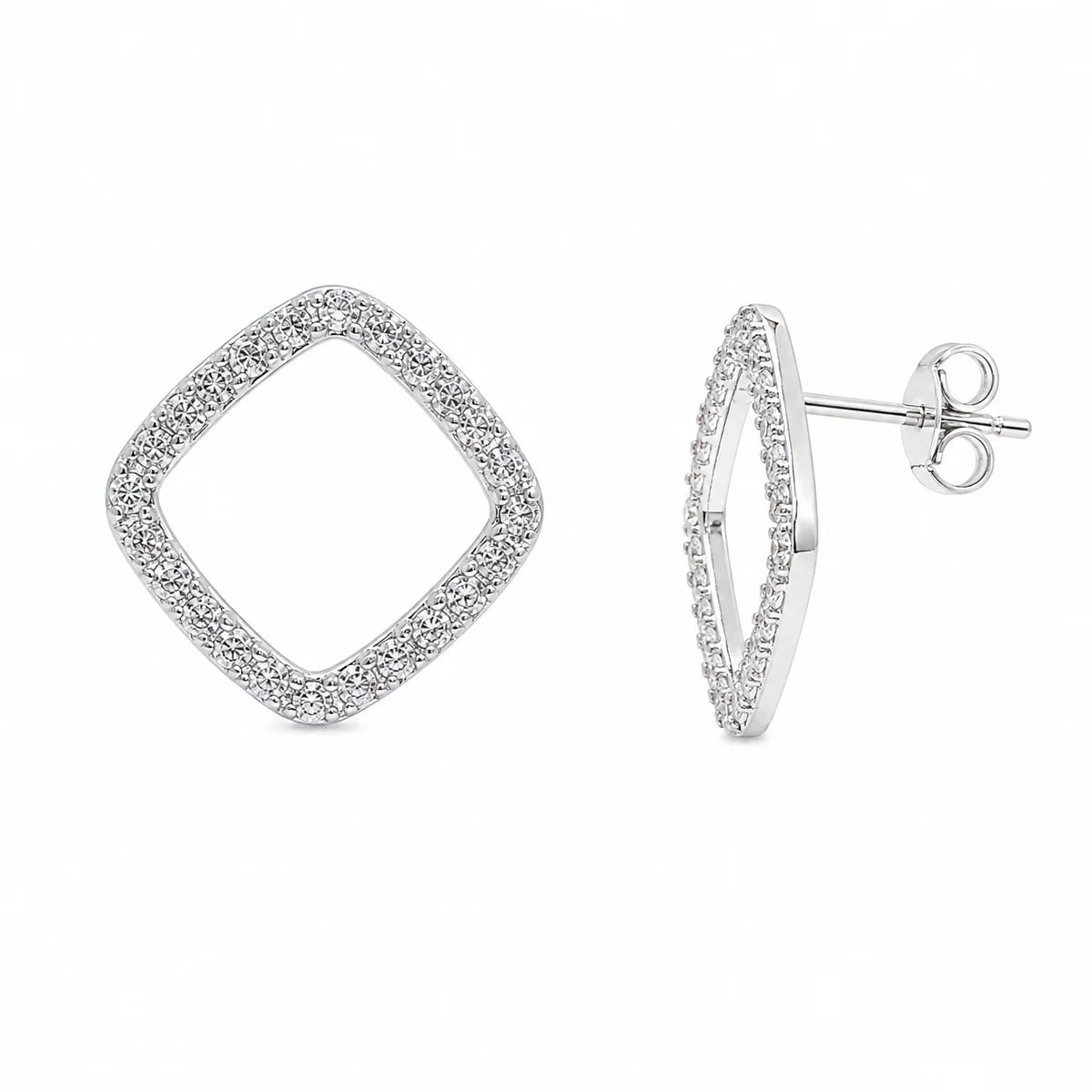 925 Sterling Silver Rhodium Plated Micro Pave Clear Open Marquise CZ Stud Earrings
