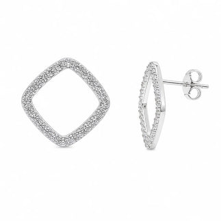 925 Sterling Silver Rhodium Plated Micro Pave Clear Open Marquise CZ Stud Earrings