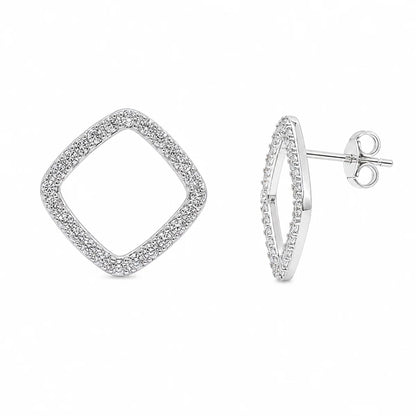 925 Sterling Silver Rhodium Plated Micro Pave Clear Open Marquise CZ Stud Earrings