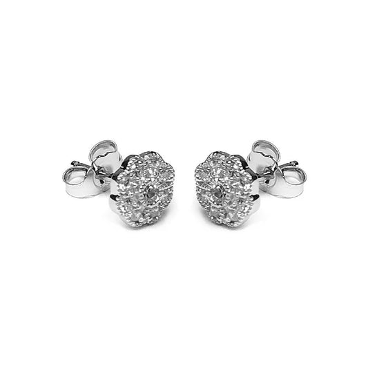 925 Sterling Silver Rhodium Plated Micro Pave Clear Sun CZ Stud Post Earrings
