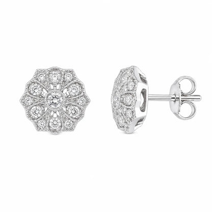 925 Silver Rhodium Plated Micro Pave Filigree CZ Stud Earrings
