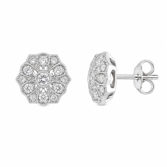 925 Silver Rhodium Plated Micro Pave Filigree CZ Stud Earrings