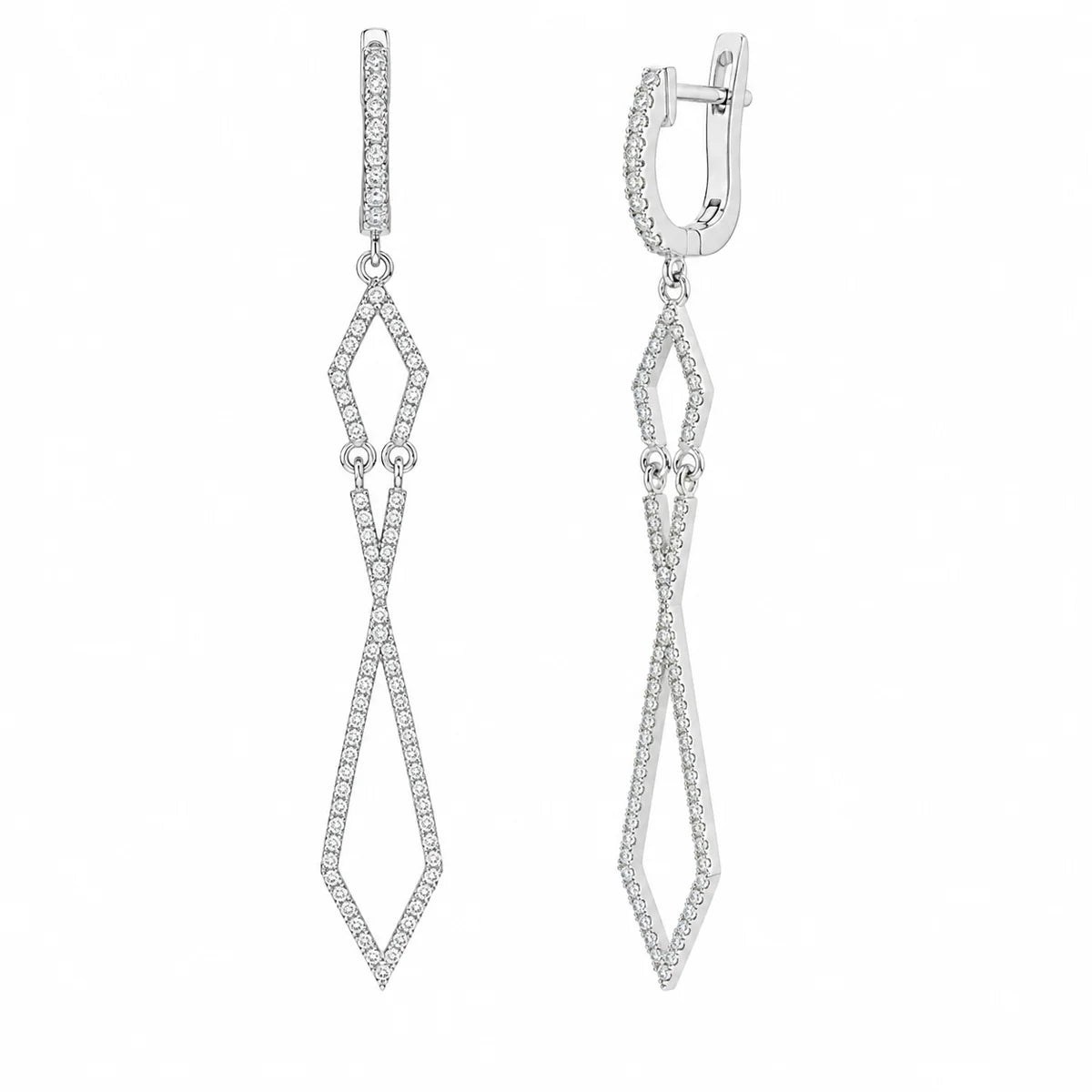 925 Silver Rhodium Plated Open Geometric Huggie Dangling Earrings