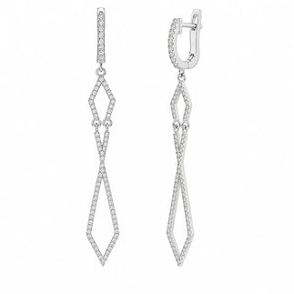 925 Silver Rhodium Plated Open Geometric Huggie Dangling Earrings