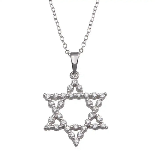925 Sterling Silver Rhodium Plated Open Star CZ Dangling Wire Pendant