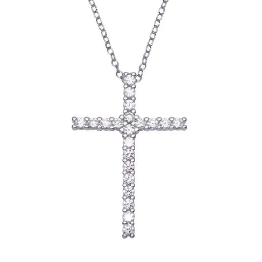 925 Sterling Silver Rhodium Plated Cross CZ Pendants