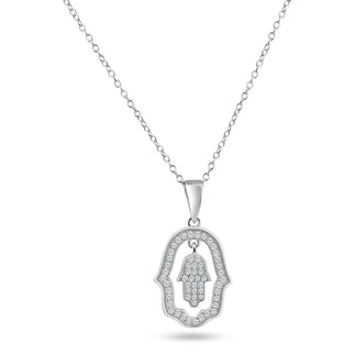 925 Silver Rhodium Plated Open Hand Curvy Circle CZ Dangling Pendant