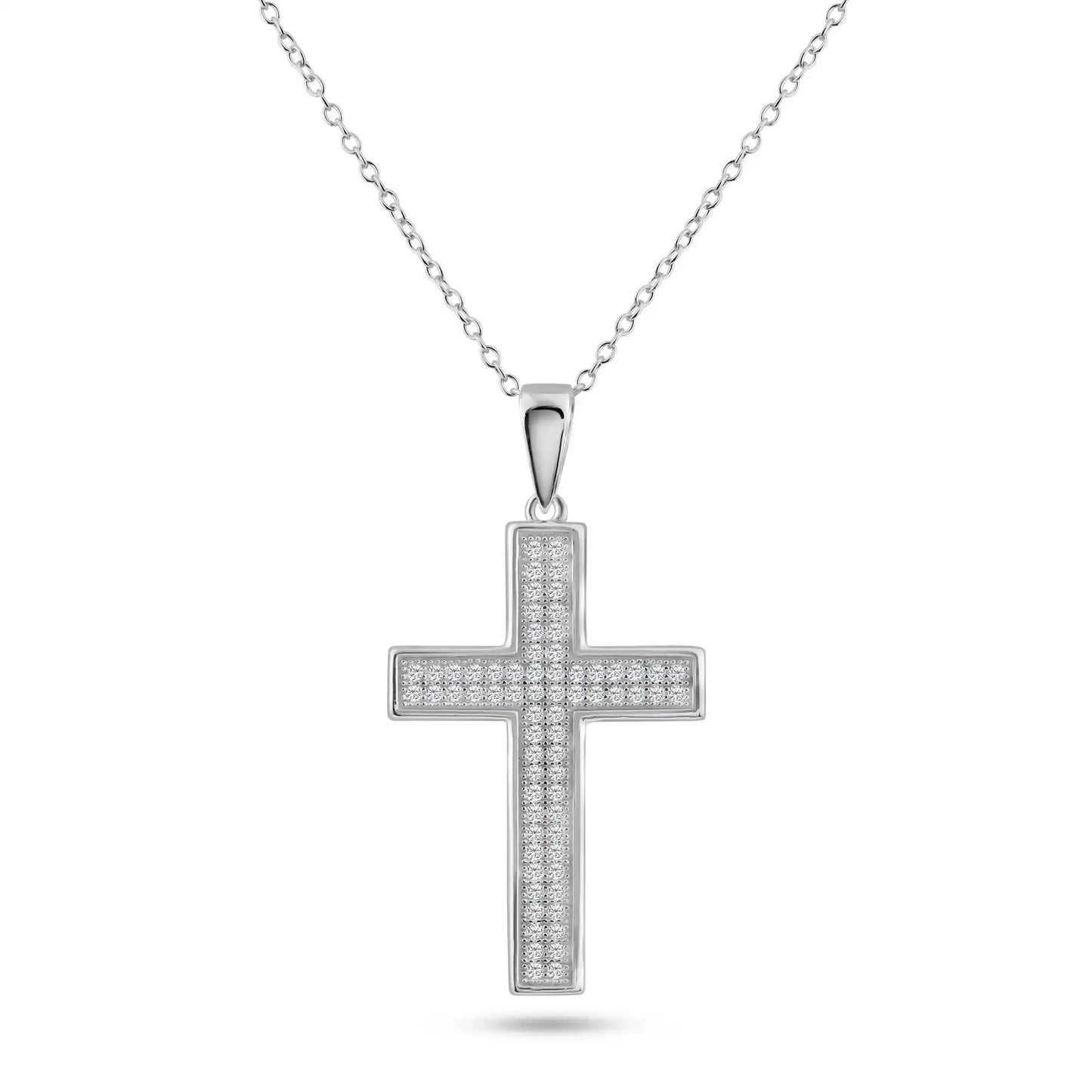 925 Sterling Silver Rhodium Plated Cross Micro Pave CZ Dangling Pendant
