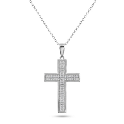 925 Sterling Silver Rhodium Plated Cross Micro Pave CZ Dangling Pendant