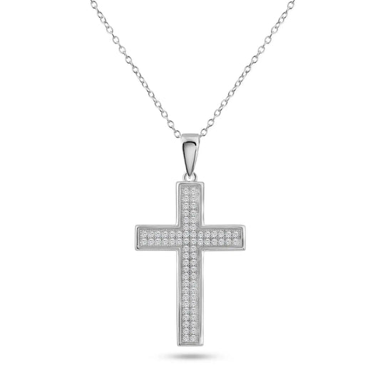 925 Sterling Silver Rhodium Plated Cross Micro Pave CZ Dangling Pendant