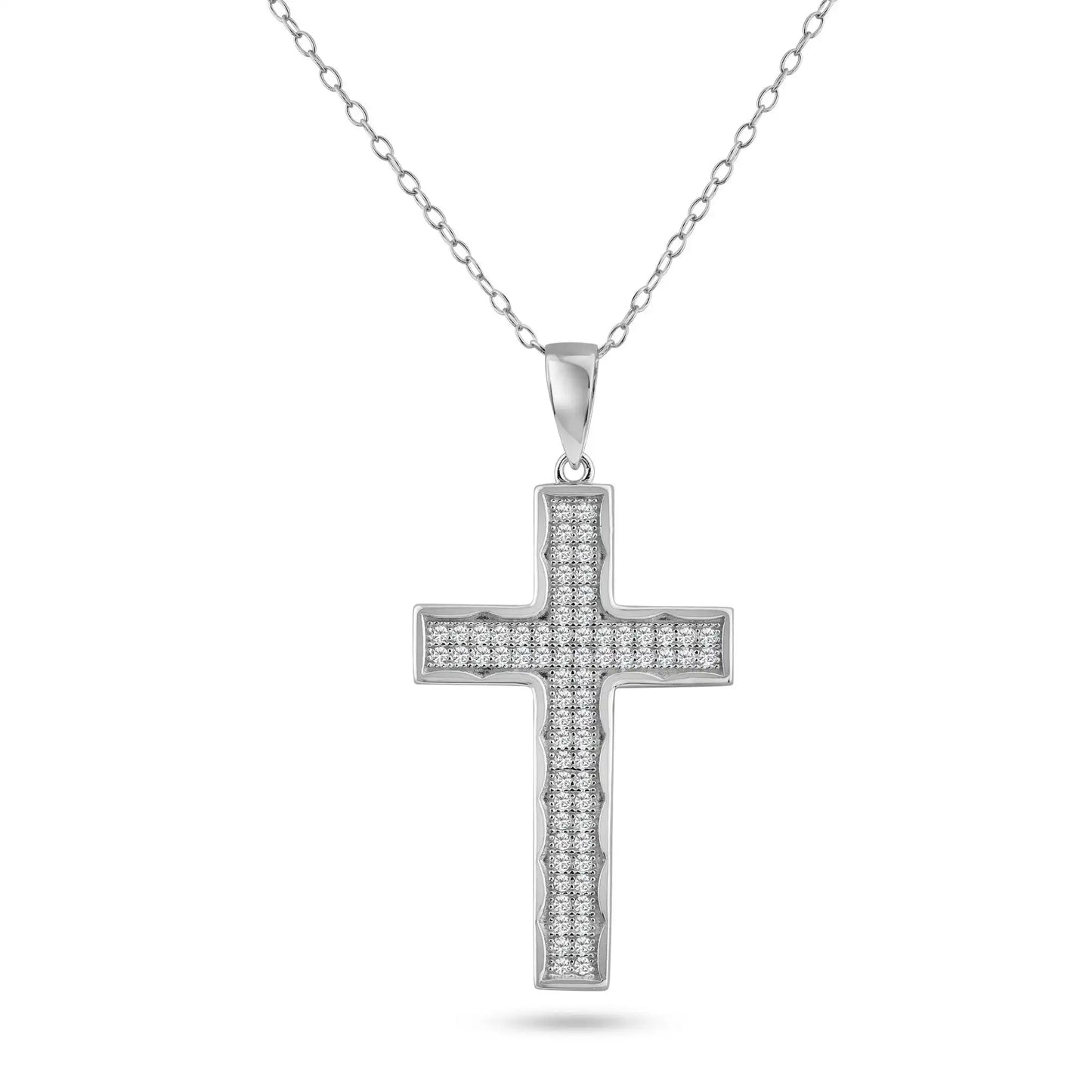 925 Sterling Silver Rhodium Plated Cross CZ Dangling Pendant