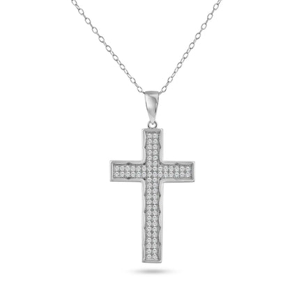 925 Sterling Silver Rhodium Plated Cross CZ Dangling Pendant