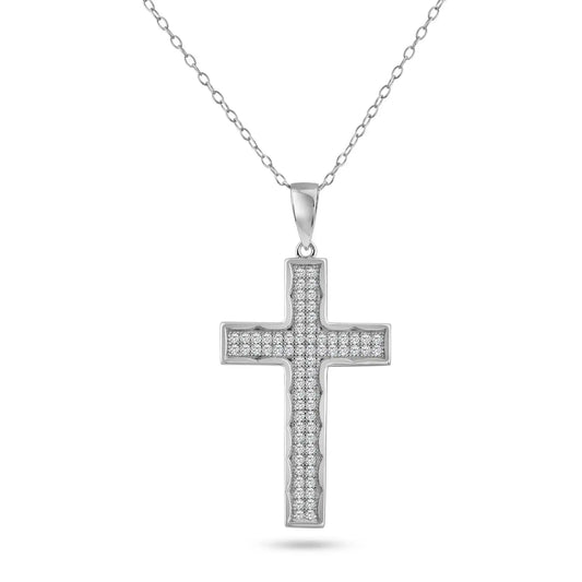 925 Sterling Silver Rhodium Plated Cross CZ Dangling Pendant