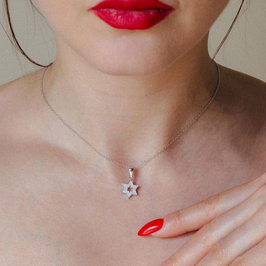 925 Sterling Silver Rhodium Plated Star Of David Open CZ Dangling Pendant