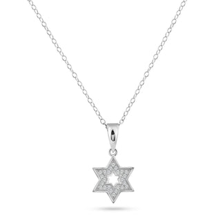 925 Sterling Silver Rhodium Plated Star Of David Open CZ Dangling Pendant