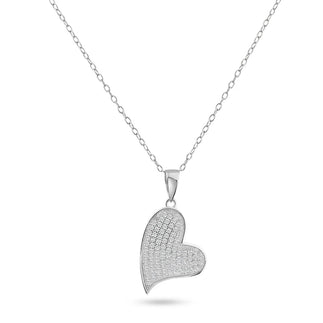 925 Silver Rhodium Plated Heart CZ Dangling Pendant