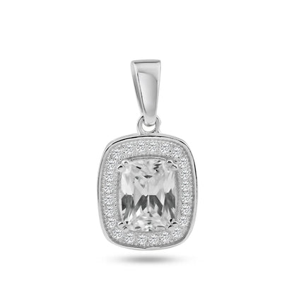 925 Silver Rhodium Plated Rectangular CZ Dangling Pendant