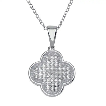 925 Sterling Silver Rhodium Plated Clover Micro Pave CZ Dangling Pendant