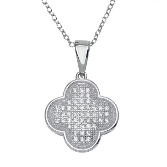 925 Sterling Silver Rhodium Plated Clover Micro Pave CZ Dangling Pendant