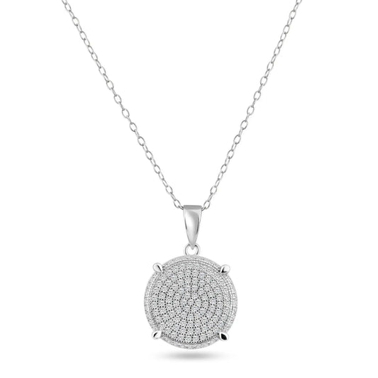 925 Sterling Silver Rhodium Plated Circle CZ Dangling Pendant