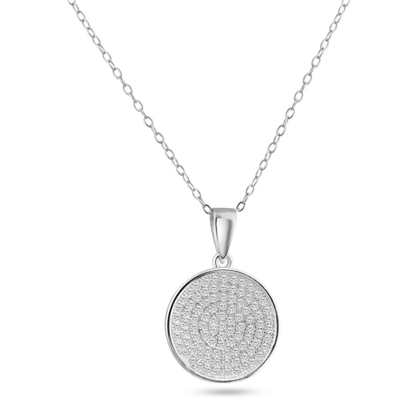 925 Sterling Silver Rhodium Plated Circle Micro Pave CZ Dangling Pendant