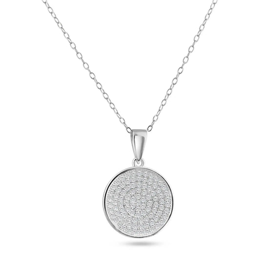 925 Sterling Silver Rhodium Plated Circle Micro Pave CZ Dangling Pendant