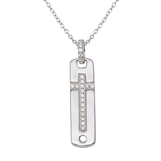 925 Sterling Silver Rhodium Plated Cross Inlay Micro Pave CZ Dangling Pendant
